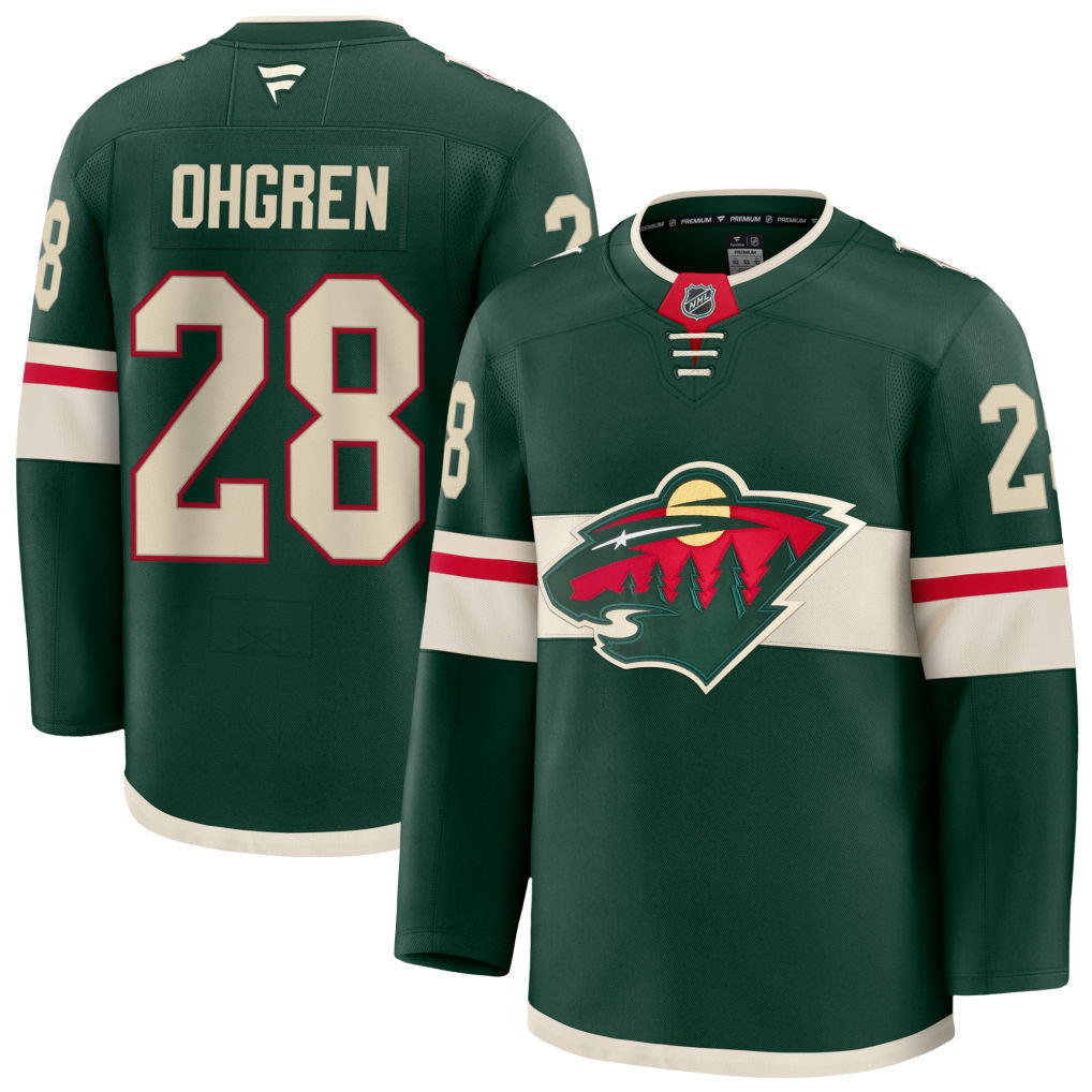 Liam Ohgren Minnesota Wild 2025 Home Premium Jersey - Green 1 Liam Ohgren Minnesota Wild 2025 Home Premium Jersey - Green
