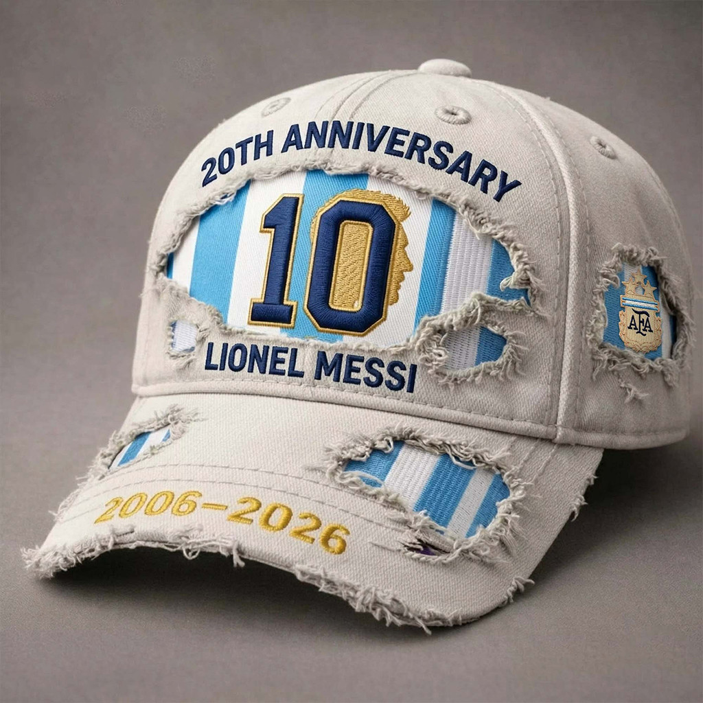 Lionel Messi 20th Anniversary 2006 2026 Distressed Hat Argentine Football Lionel Messi Merch
