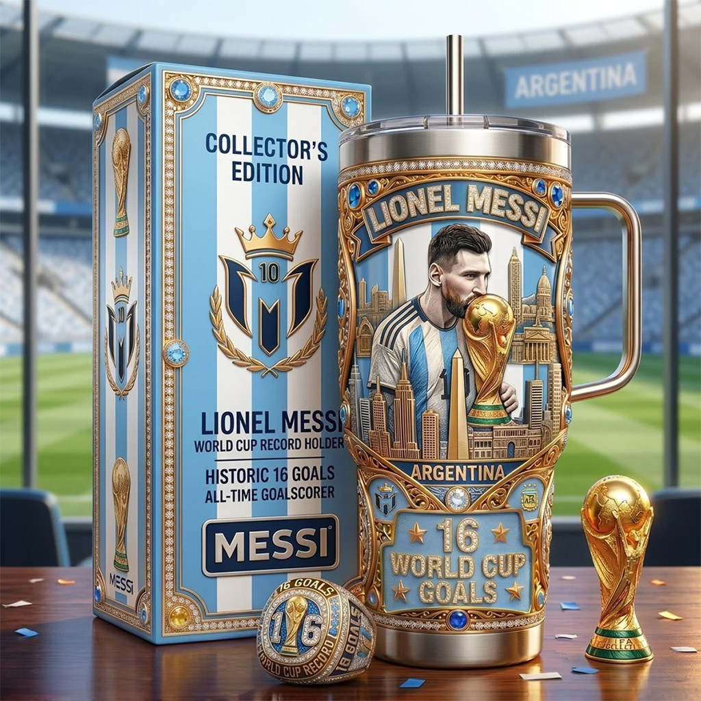 Lionel Messi Historic 16 World Cup Goals Commemorative Tumbler #10 Messi Argentina WC 2026 Merch