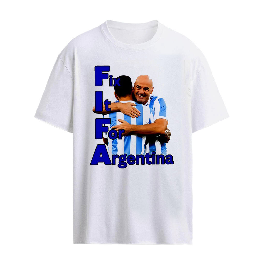 Lionel Messi hug Gianni Infantino Fix It for Argentina FIFA World Cup 2026 shirt