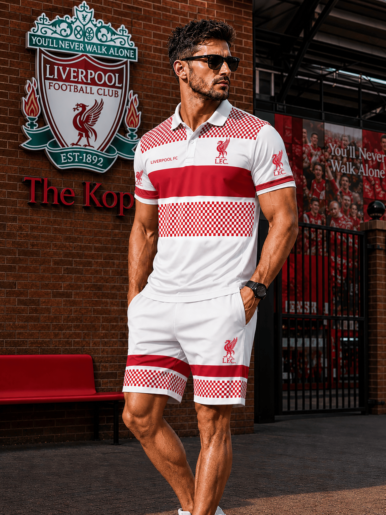 Liverpool FC Sport Polo Shirt And Shorts Set LFC Merch Gifts For Father's Day Ideas
