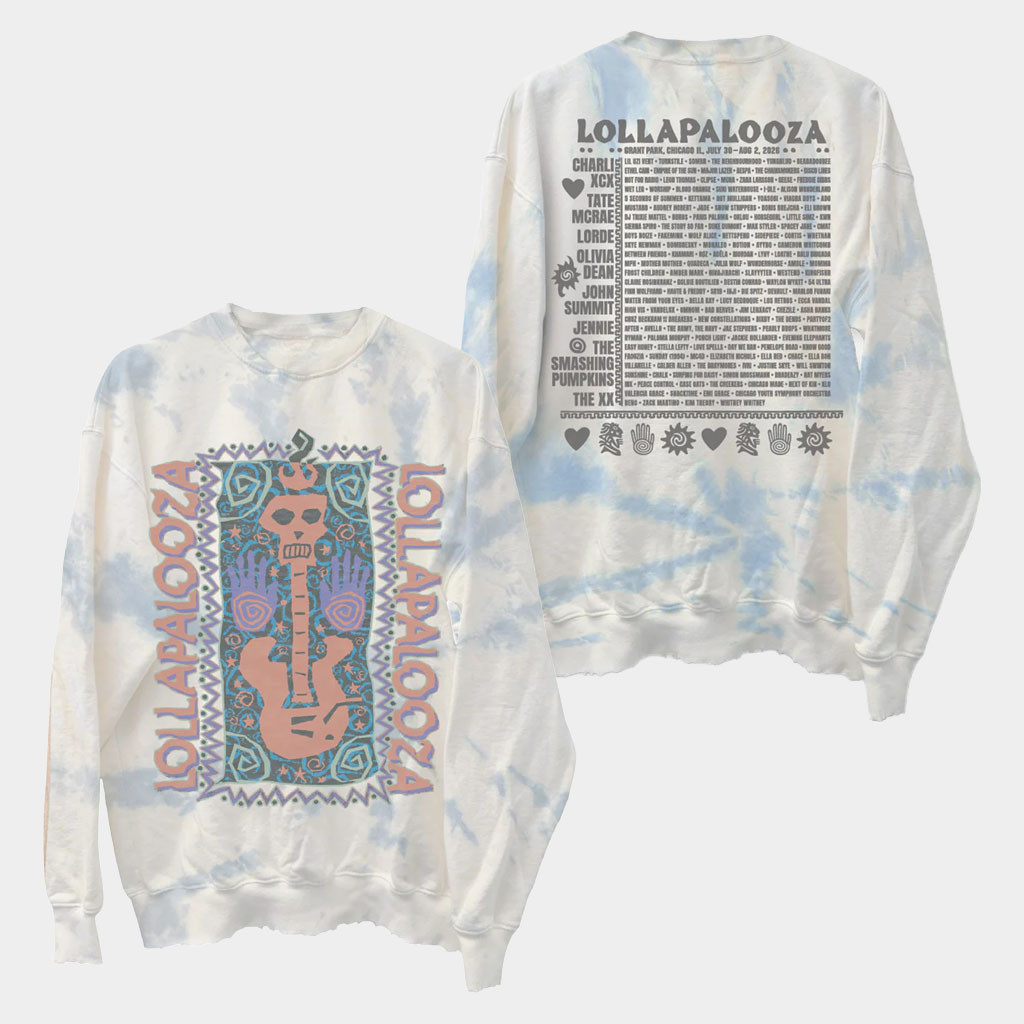 Lollapalooza Merch 2026 Skeleguitar Lineup Crewneck Sweatshirt Concert Outfits For Fans