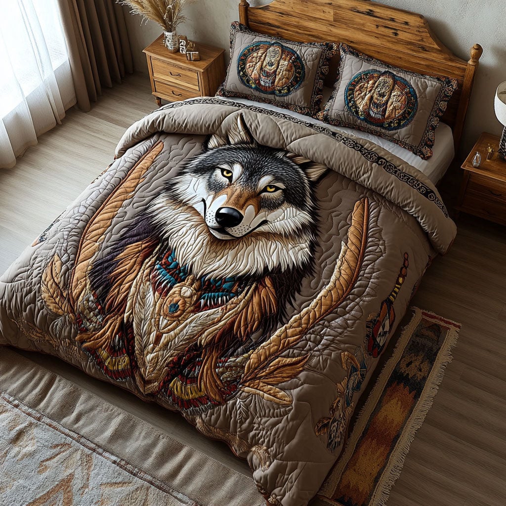 Lone Howl Quilted Bedding Set Duvet Cover Bedroom Set Wolf Themed Gift Items