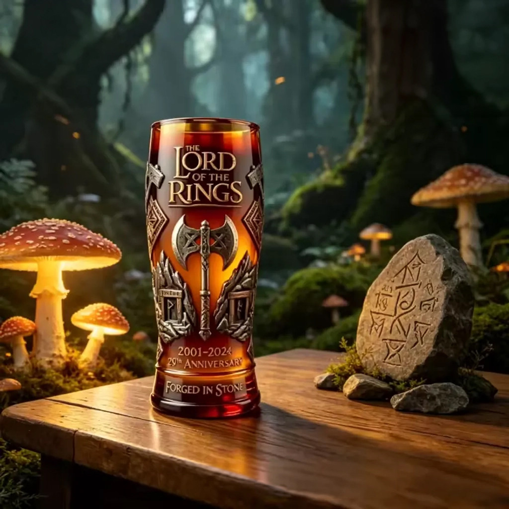 Lord Of The Rings 20th Anniversary Forged In Stone Beer Glass LOTR Merch Father's Day Gifts