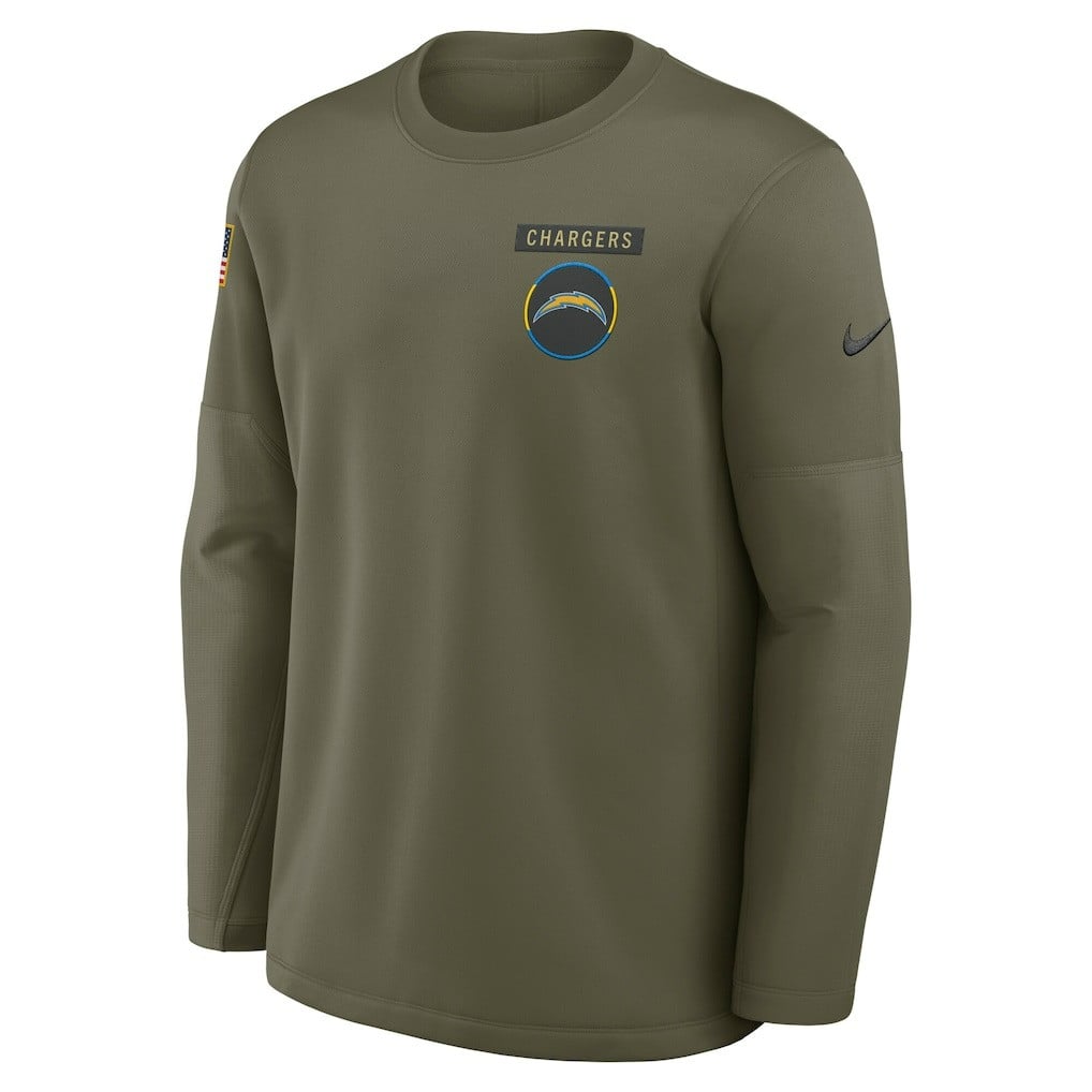 Los Angeles Chargers 2025 Salute to Service Sideline Coaches Therma-FIT Long Sleeve Shirt - Olive - Image 2