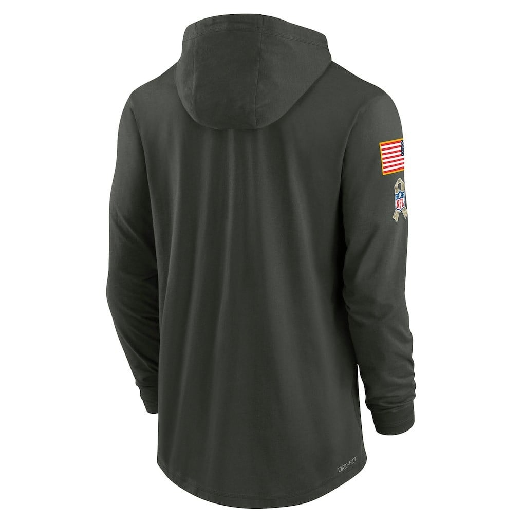 Los Angeles Chargers 2025 Salute to Service Sideline Dri-FIT Lightweight Hooded Pullover - Forest Green - Image 3