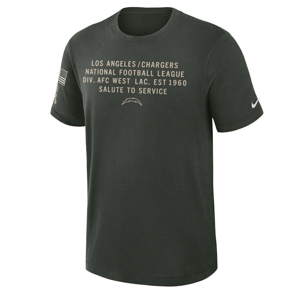 Los Angeles Chargers 2025 Salute to Service Sideline Slub Dri-FIT T-Shirt - Dark Green - Image 2