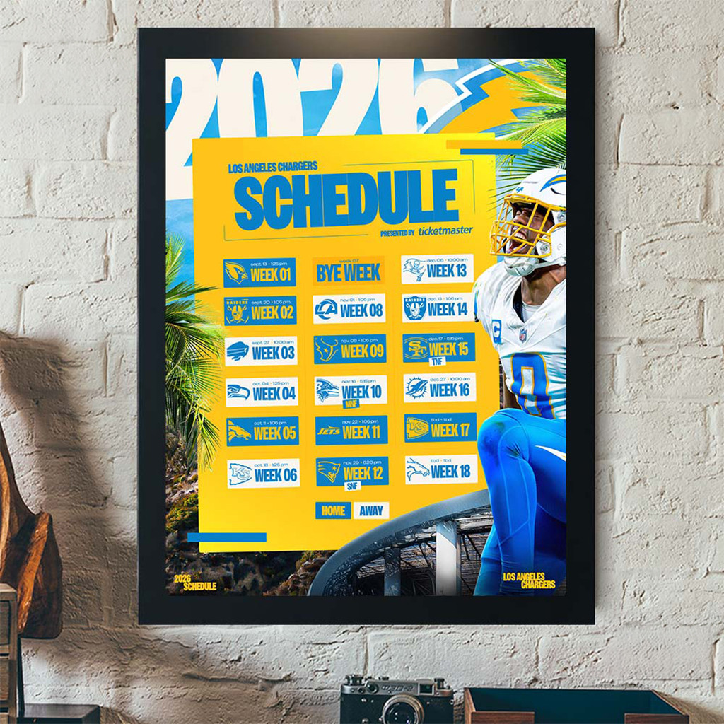 Los Angeles Chargers 2026 Season Schedule All Kickoffs Poster Chargers Merch Gifts For Fan
