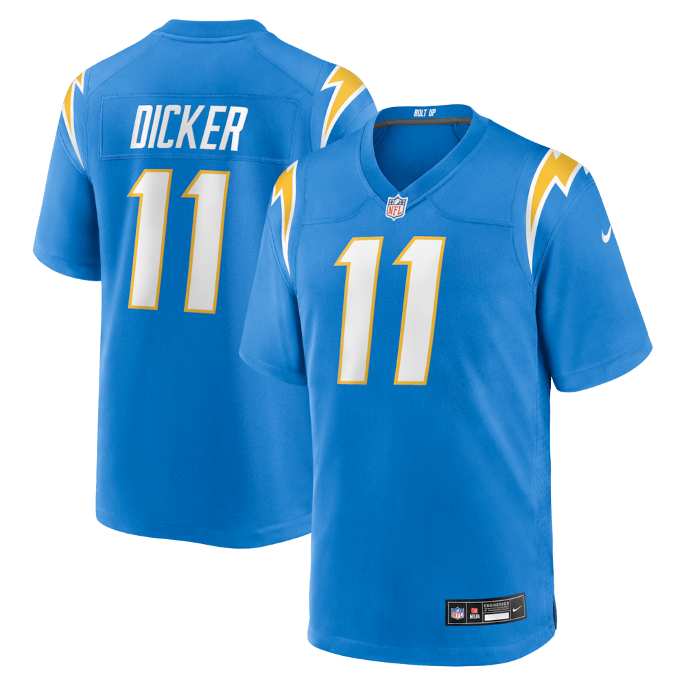 Los Angeles Chargers Merch - Men's Cameron Dicker Powder Game Jersey, Blue - American Football Presents