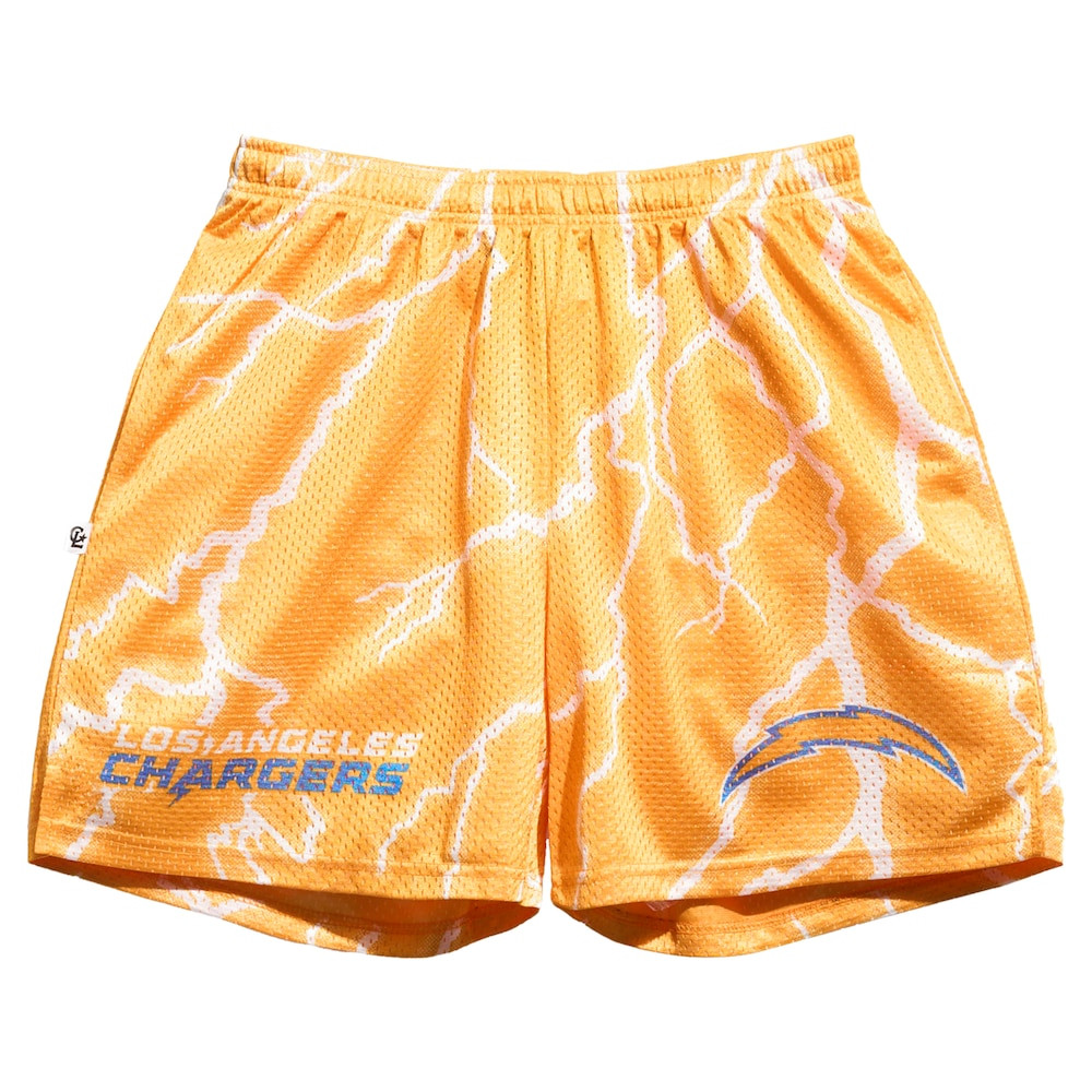 Los Angeles Chargers Merch - Men's Chalk Line Lightning Retro Shorts, Gold - Football Gift Idea