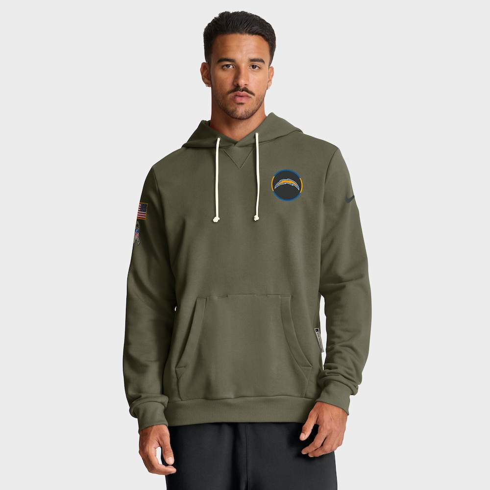 Los Angeles Chargers Merch - Men's Olive 2025 Salute to Service Sideline Standard Issue Dri-FIT Hoodie  - Football Team Gifts Ideas