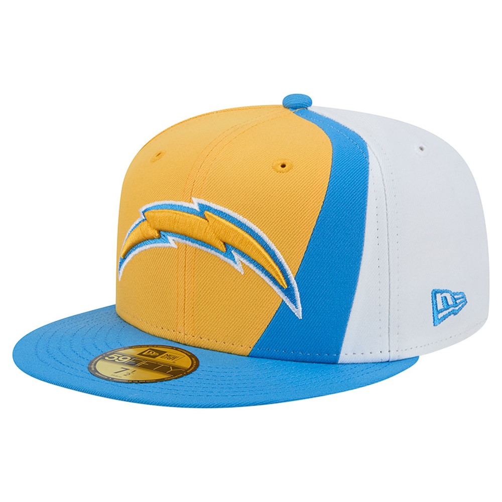 Los Angeles Chargers Merch - Men's Powder Shock 59FIFTY Fitted Hat, Gold Blue - New Era - Cool Gifts For Football Fans