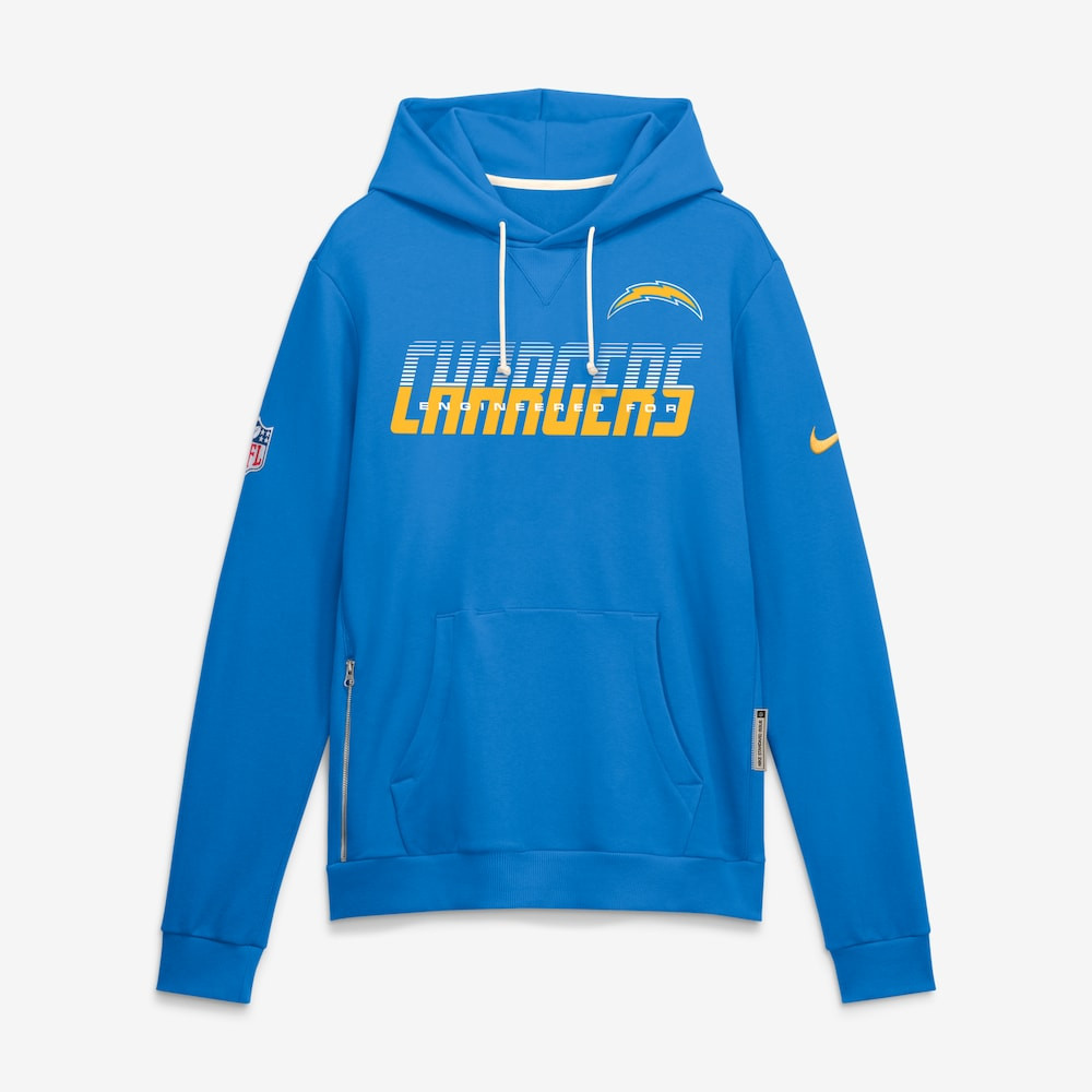 Los Angeles Chargers Merch - Men's Powder Sideline Standard Issue Top Prospect Dri-FIT Hoodie, Blue  - Football Based Gifts