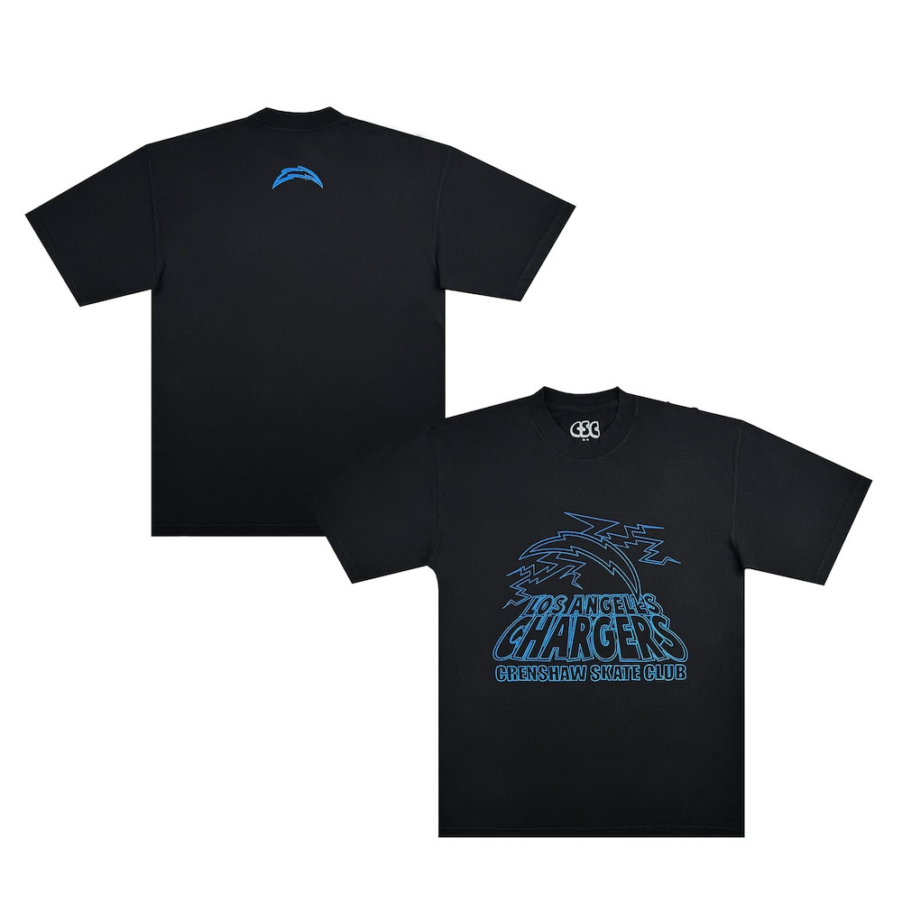 Los Angeles Chargers Merch - Unisex Crenshaw Skate Club Bolt T-Shirt, Black - Best Gifts For Football Fans