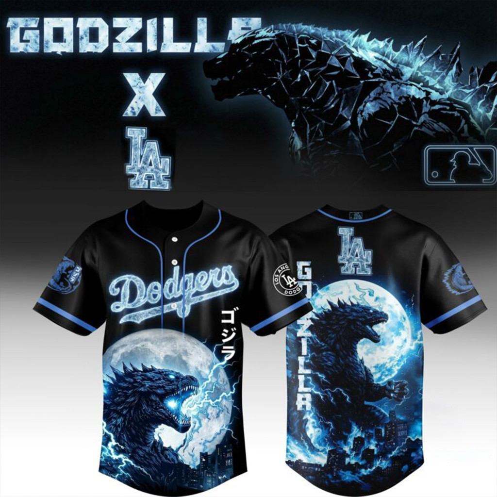 Los Angeles Dodgers Godzilla Baseball Jersey Dodgers Merch Best Gifts For Baseball Lovers