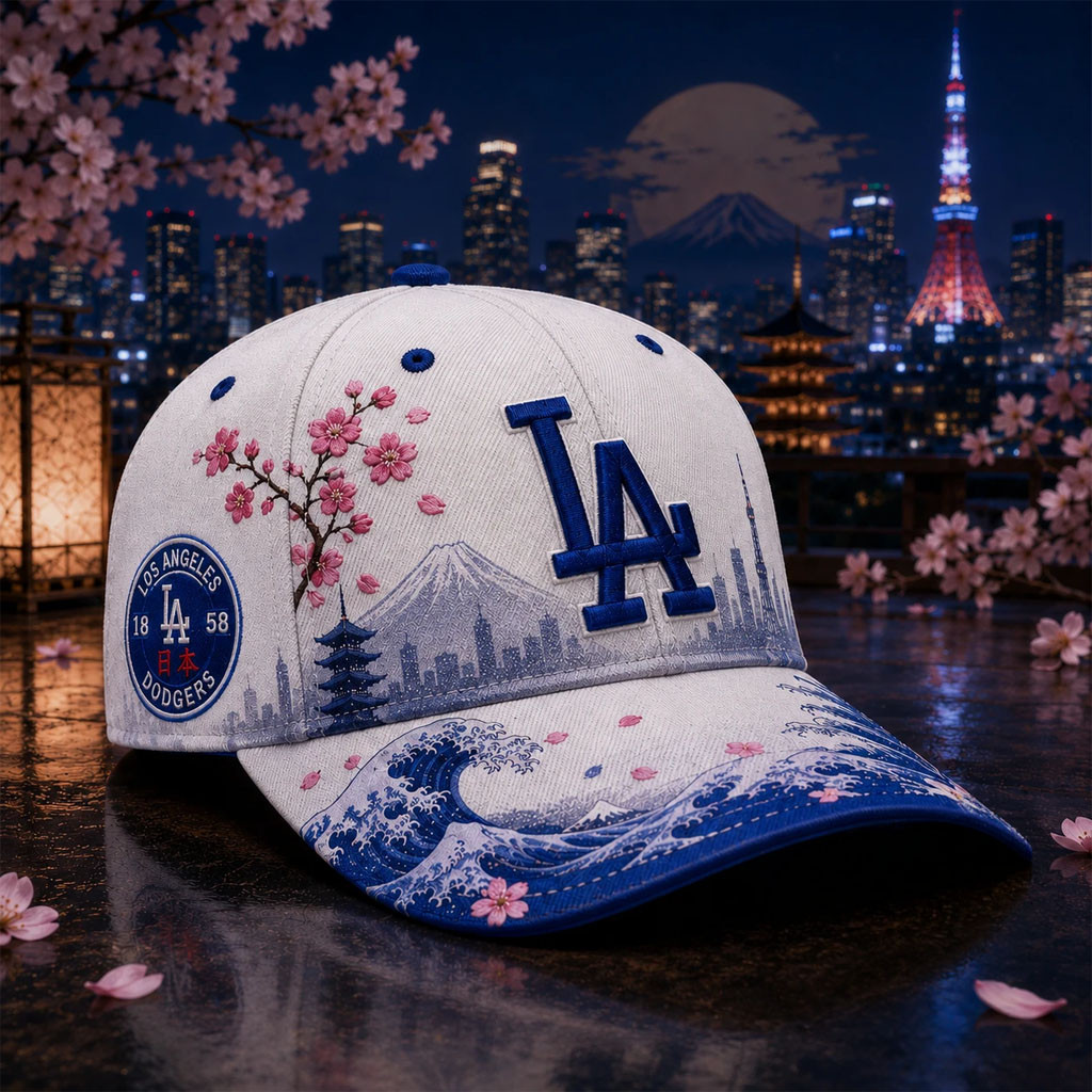 Los Angeles Dodgers Japanese Great Wave Cherry Blossom Hat LA Dodgers Mech Gift For Fans