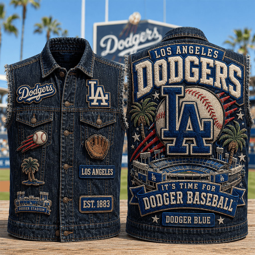Los Angeles Dodgers Merch It's Time For Dodger Baseball Denim Vest Gift For Game Day