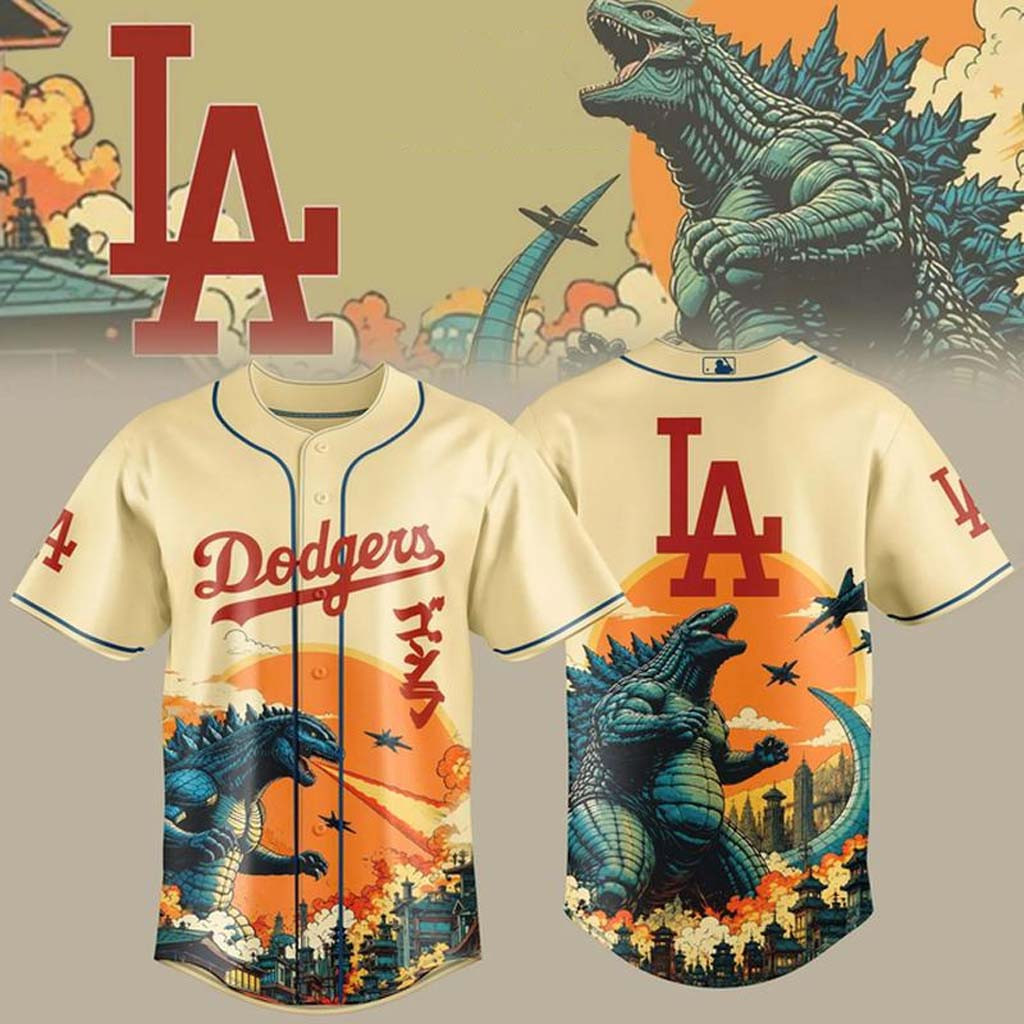 Los Angeles Dodgers X Godzilla Minus Zero Night 2026 Baseball Jersey LA Dodgers Merch Fan Gifts