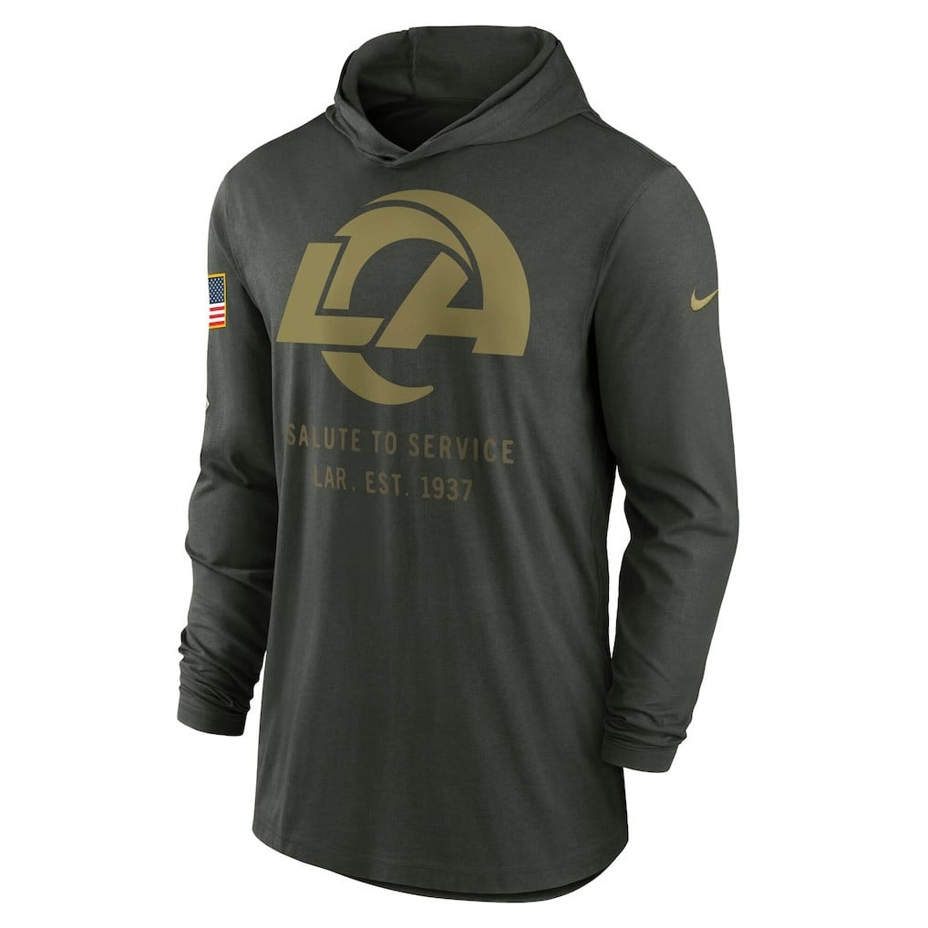 Los Angeles Rams 2025 Salute to Service Sideline Dri-FIT Lightweight Hooded Pullover - Forest Green - Image 2