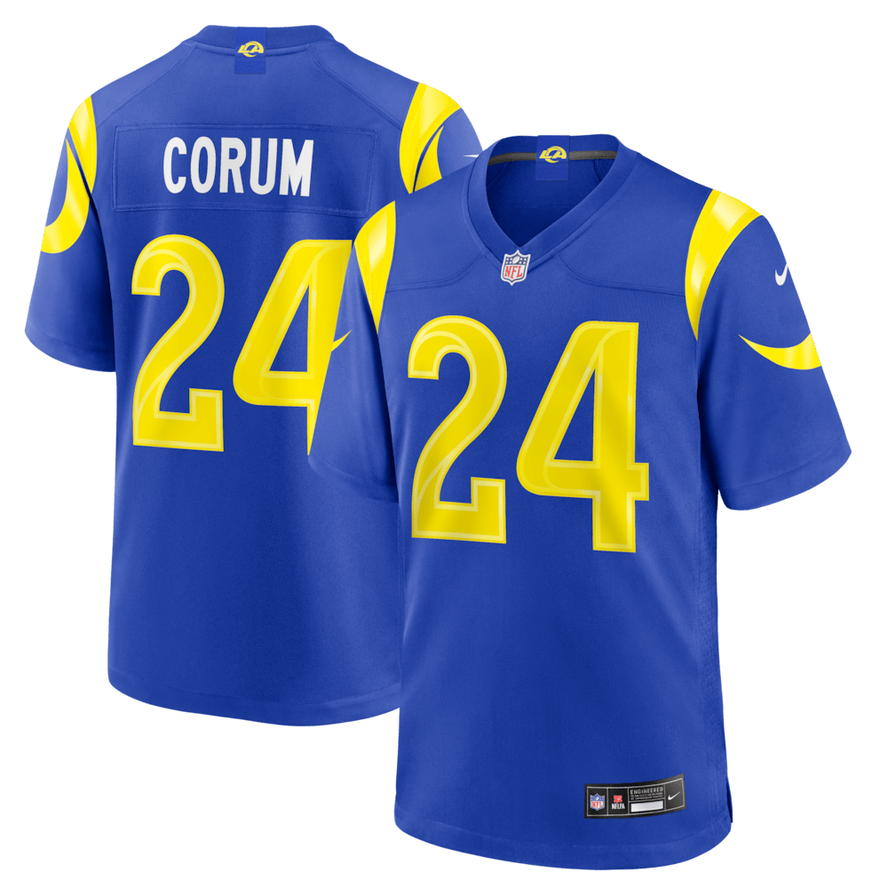 Los Angeles Rams Merch - Men's Blake Corum Royal Game Jersey - Best Football Christmas Gifts