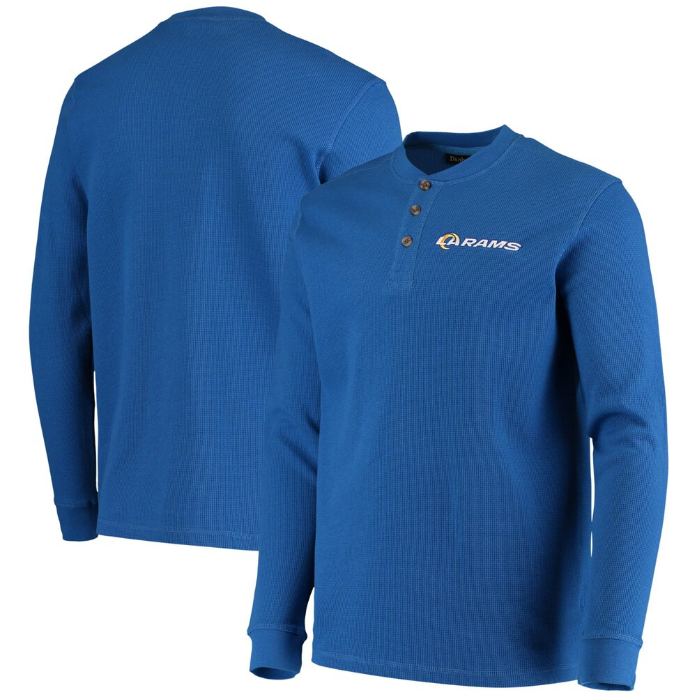 Los Angeles Rams Merch - Men's Dunbrooke Royal Logo Maverick Thermal Henley Long Sleeve T-Shirt - Best Gift For A Football Lover