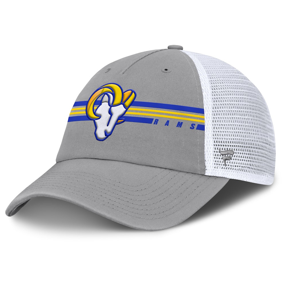 Los Angeles Rams Merch - Men's Fanatics Gray Singleback Trucker Adjustable Hat - Football Christmas Gift Ideas