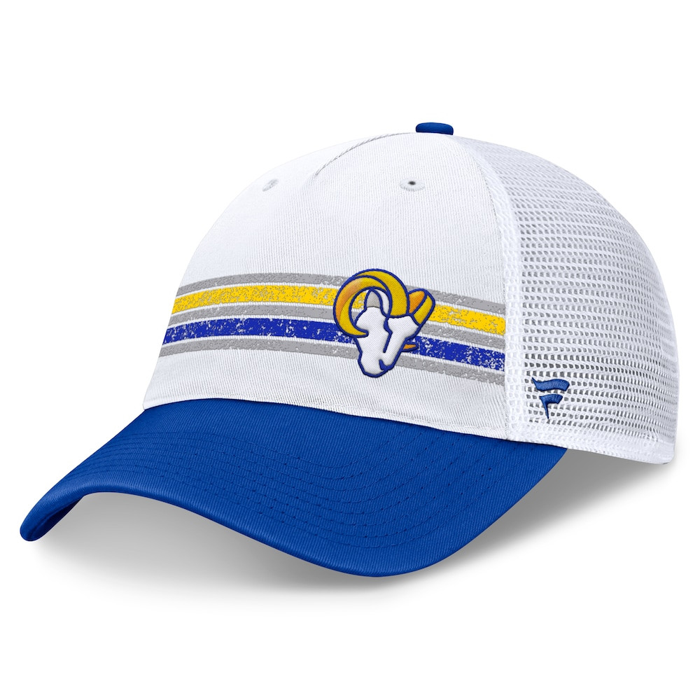 Los Angeles Rams Merch - Men's Fanatics Royal Flawless Stripe Adjustable Hat, White - Football Christmas Gifts