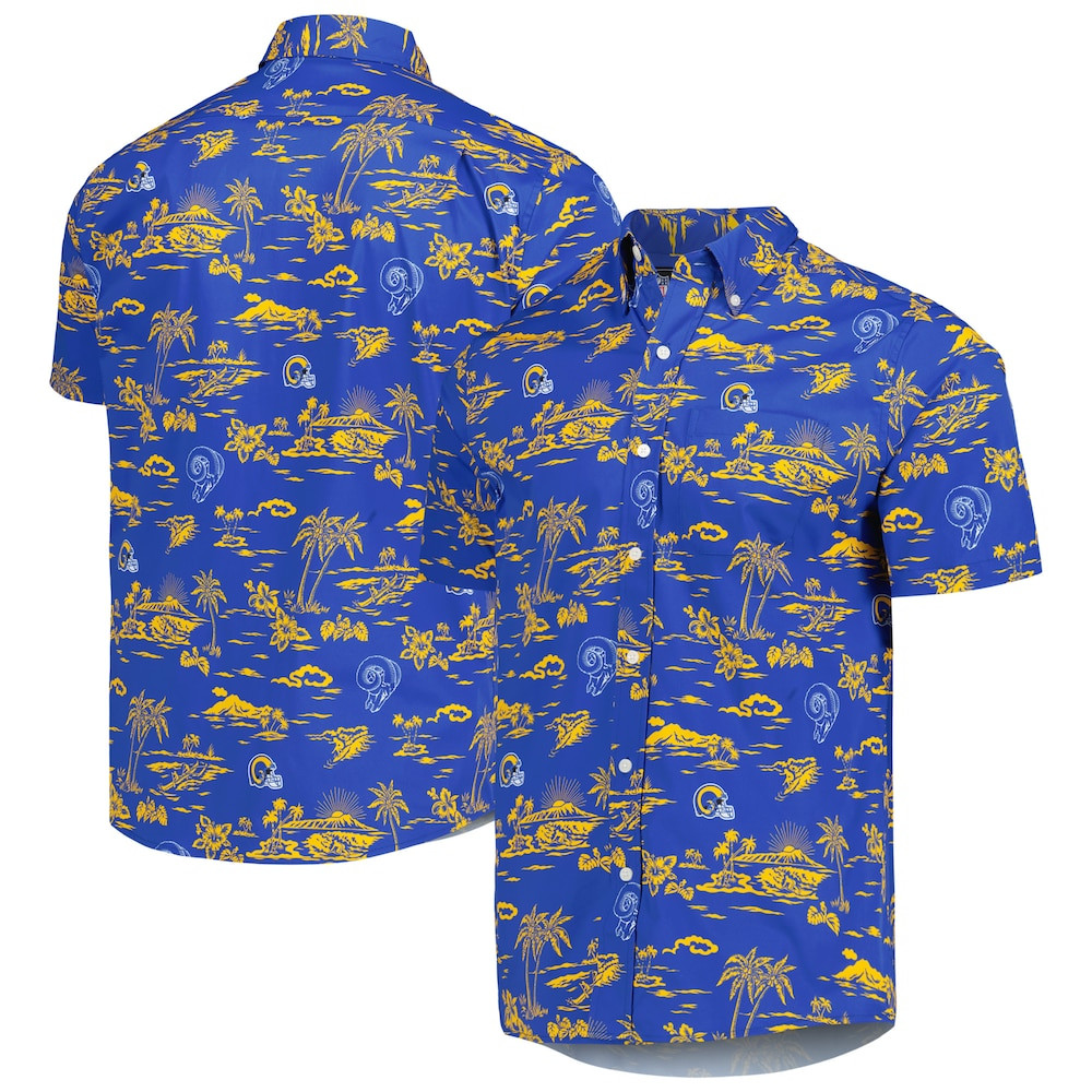 Los Angeles Rams Merch - Men's Reyn Spooner Royal Throwback Kekai Print Button-Up Shirt - Best Presents For Football Lovers