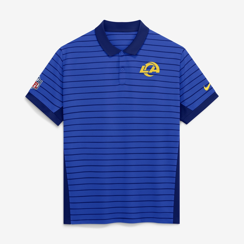 Los Angeles Rams Merch - Men's Royal Sideline Victory Stripe Dri-FIT Polo - Presents For Football Lovers