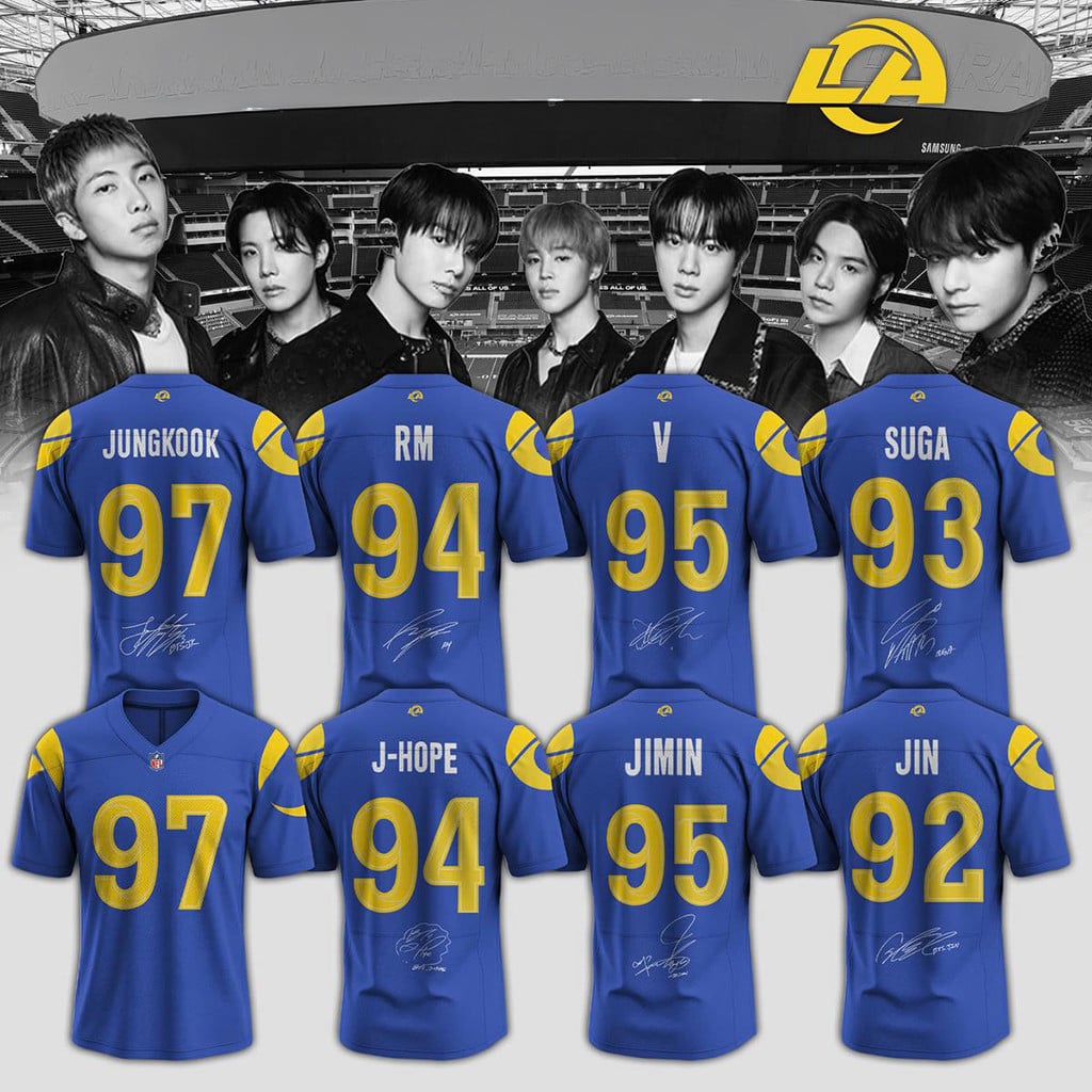 Los Angeles Rams X BTS World Tour Arirang 2026 Football Jersey LA Rams Merch Gift For Army Fans