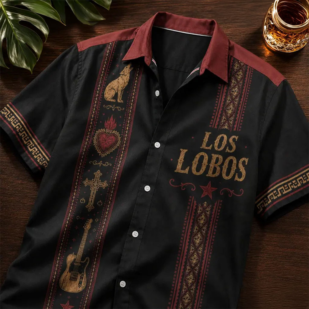 Los Lobos Retro Howling Wolf Sacred Heart Hawaiian Shirt Los Lobos Merch Brother Gifts