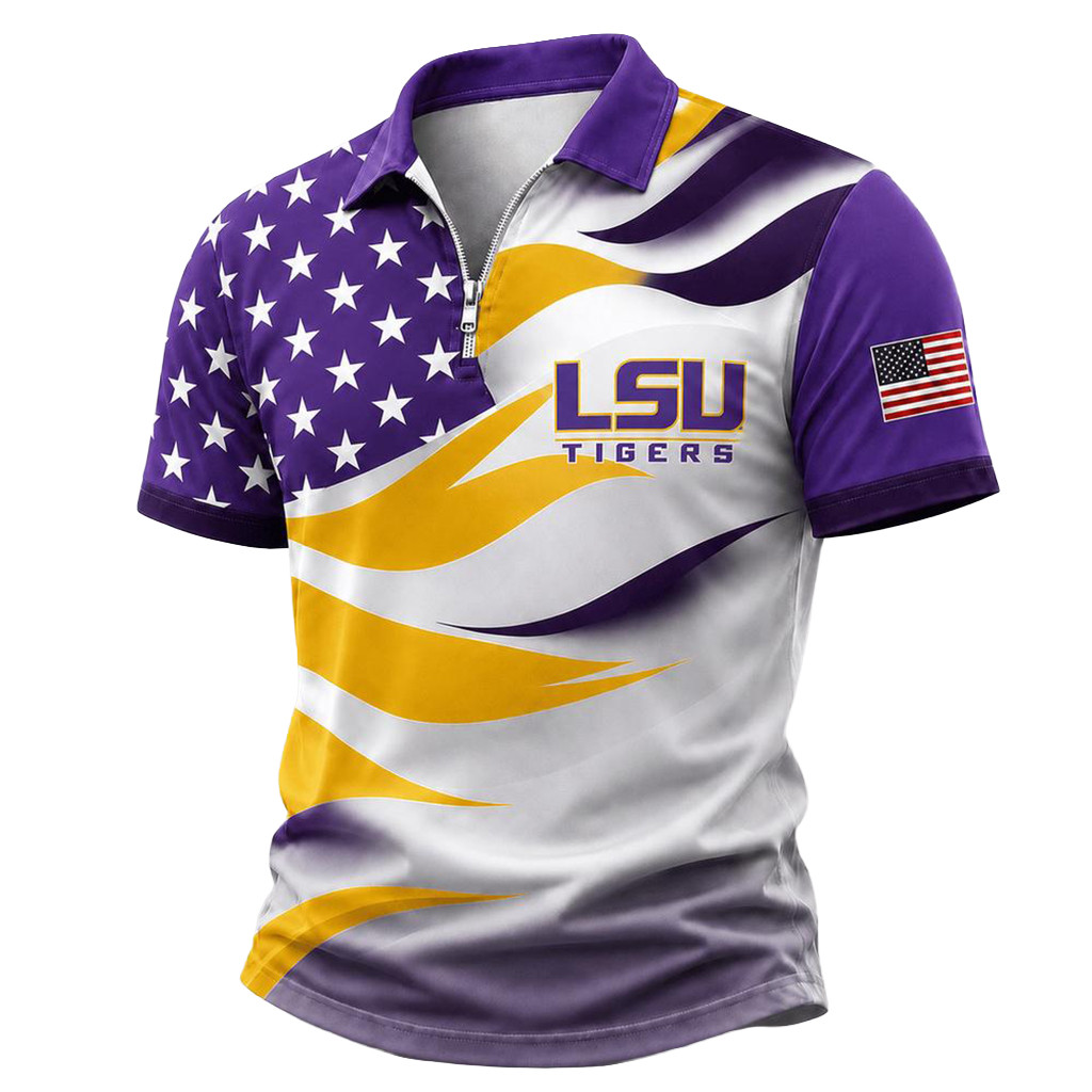 LSU Tigers Freedom Wave Zipper Polo Shirt 2026 LSU Tigers Merch Birthday Gifts For Brothers