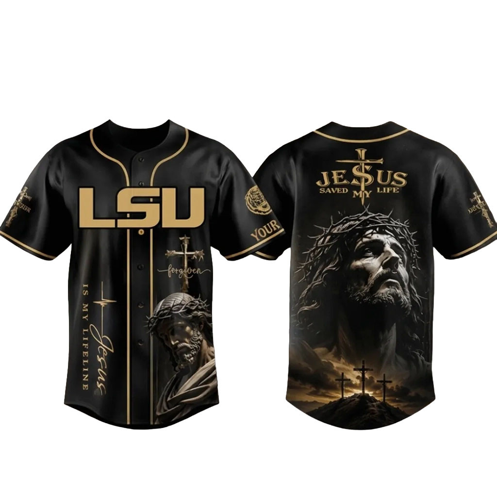 LSU Tigers Jesus Saved My Life Baseball Jersey Christian Apparel LSU Tigers Merch Fan Gifts