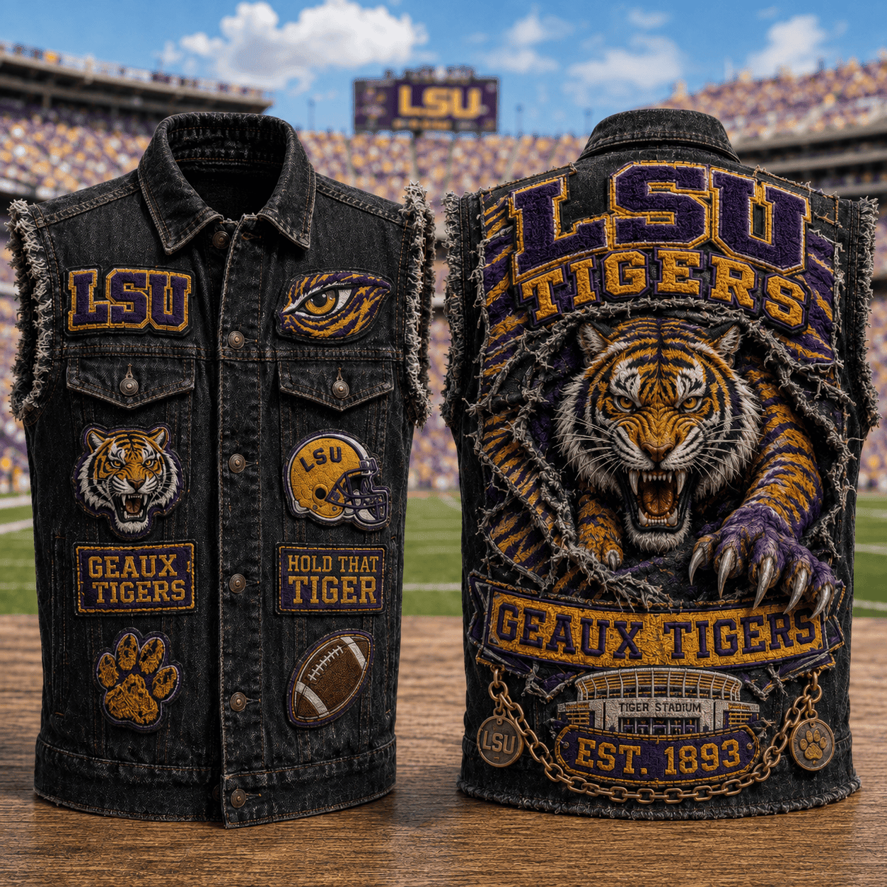 LSU Tigers Merch Geaux Tigers Denim Jacket Game Day Gift For Football Lovers