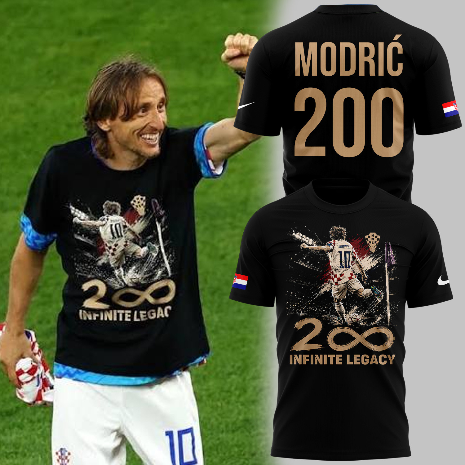 Luka Modric 200 Appearances For Croatia T-Shirt Infinite Legacy Shirt Luka Modric Merch Black