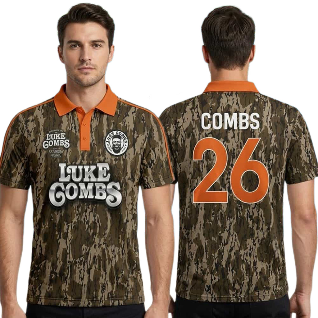 Luke Combs Europe And UK Tour 2026 My Kinda Saturday Night Camo Polo Shirt Luke Combs Merch