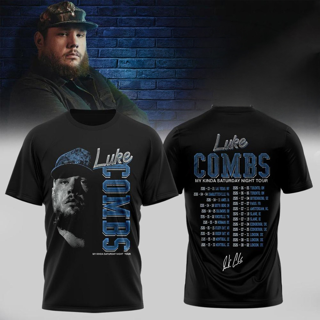 Luke Combs Merch 2026 LC My Kinda Saturday Night Tour T-Shirt Concert Dateback Tee Fan Apparel