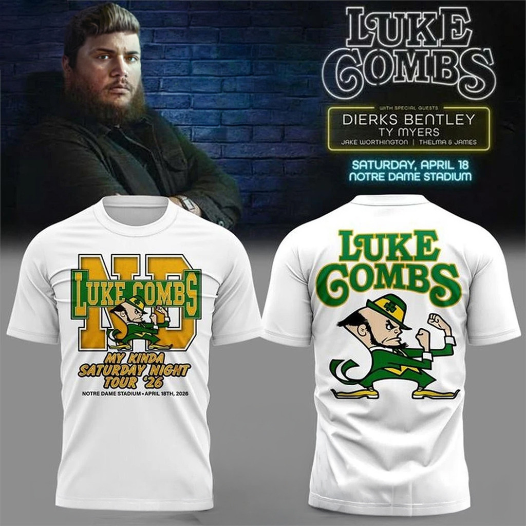 Luke Combs X Notre Dame Fighting Irish My Kinda Saturday Night Tour 2026 T-Shirt Fan Merch