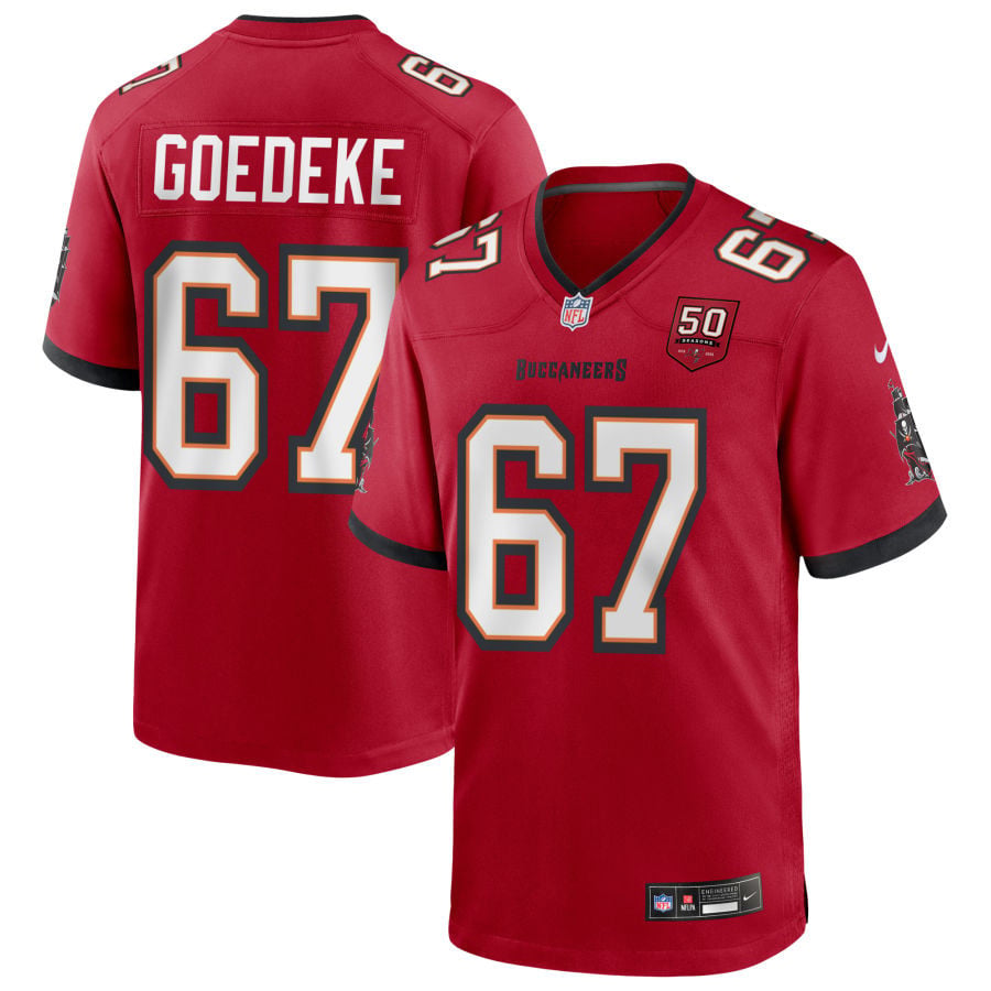 Luke Goedeke Tampa Bay Buccaneers 2025 50th Season Game Jersey - Red
