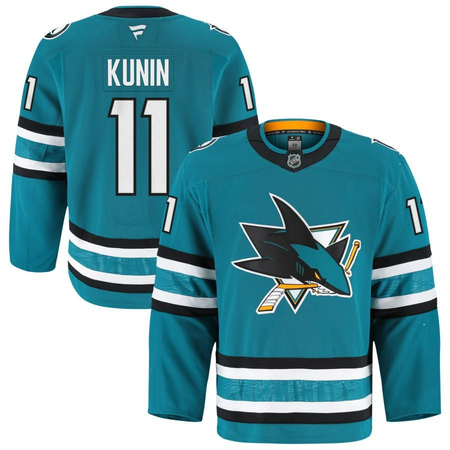 Luke Kunin San Jose Sharks 2025 Home Pro Teal Jersey 1 Luke Kunin San Jose Sharks 2025 Home Pro Teal Jersey