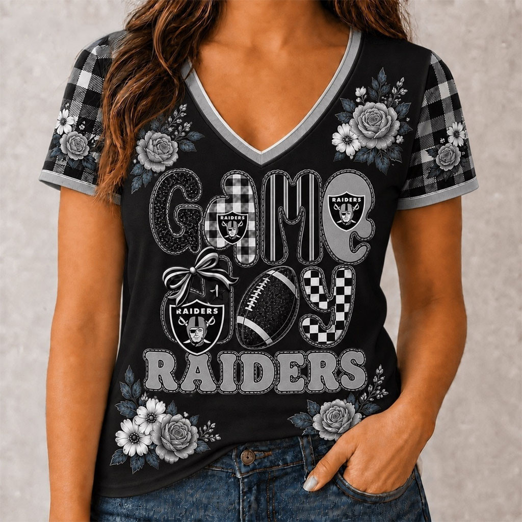 LV Raiders Flowers Team Pride V-Neck Shirt Game Day Attire Raiders Merch Football Fan Gifts