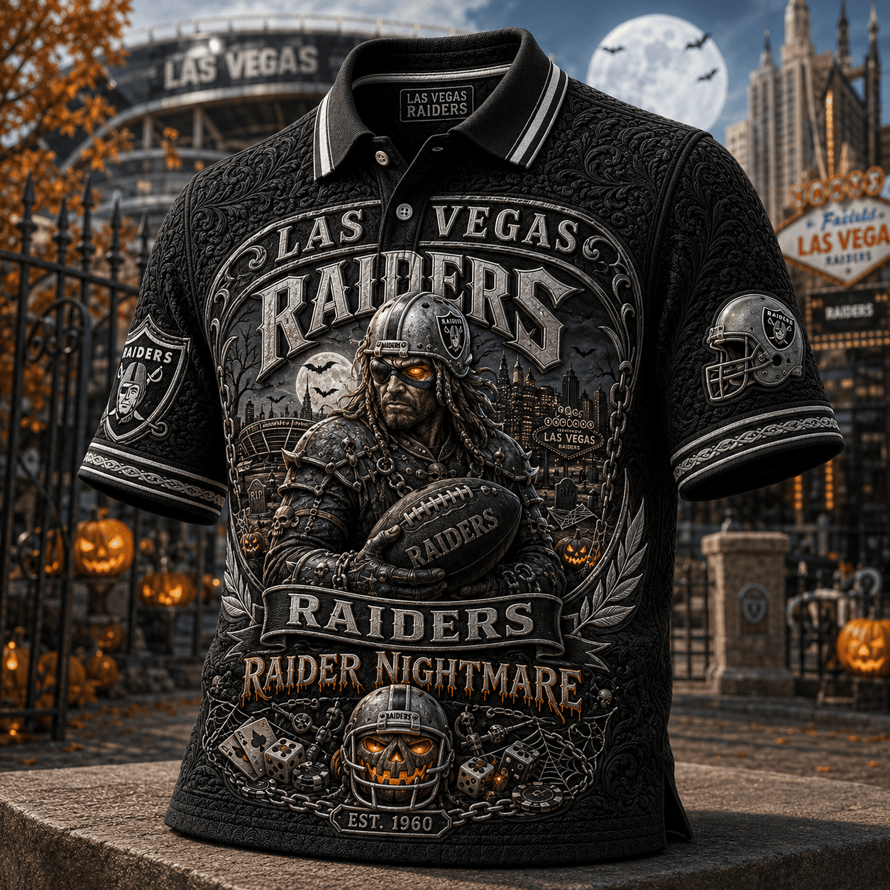 LV Raiders Halloween Merch 2026 Raider Nightmare Polo Shirt Best Gifts For Football Fans