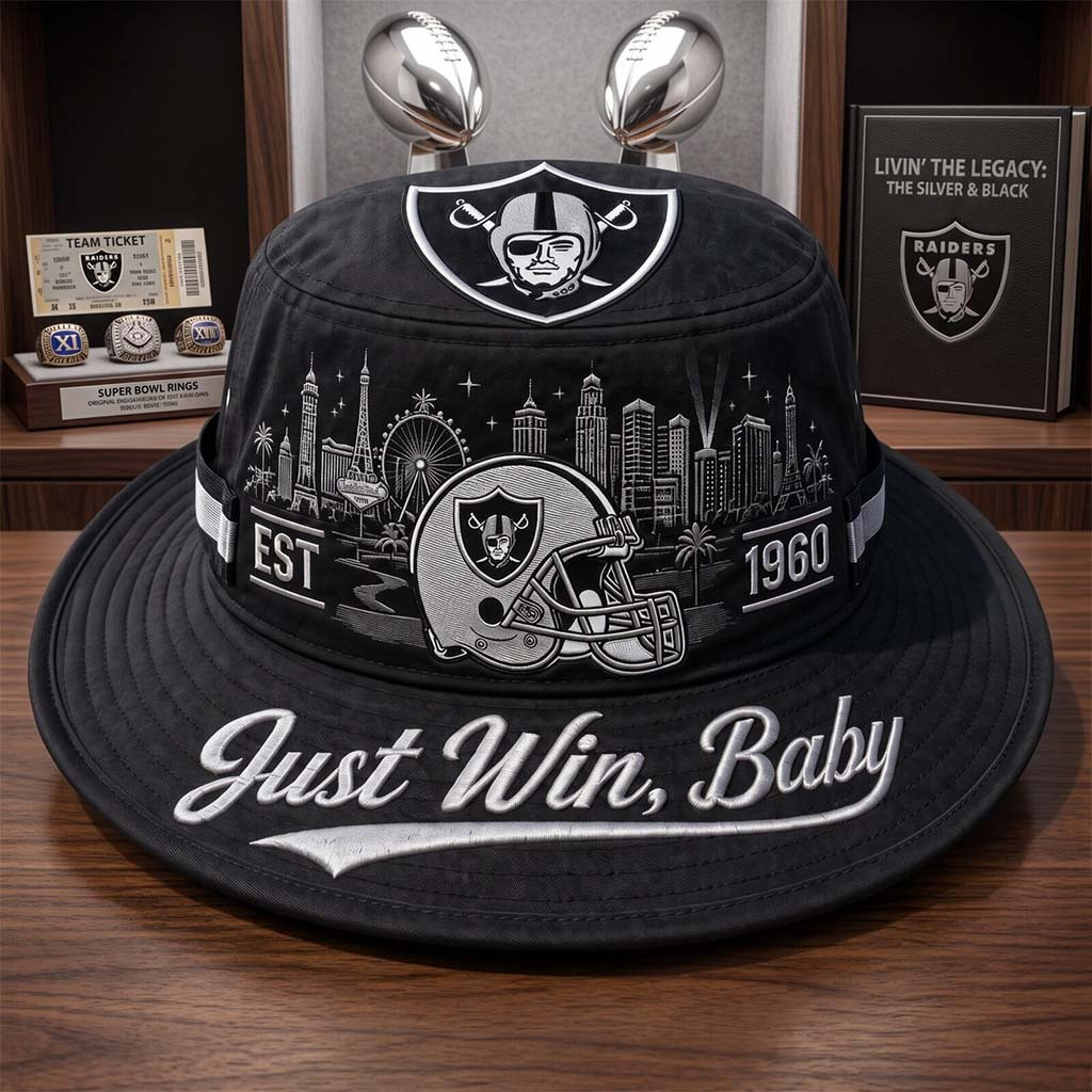 LV Raiders Merch Just Win Baby Bucket Hat Game Day Cap Gifts For Football Lovers