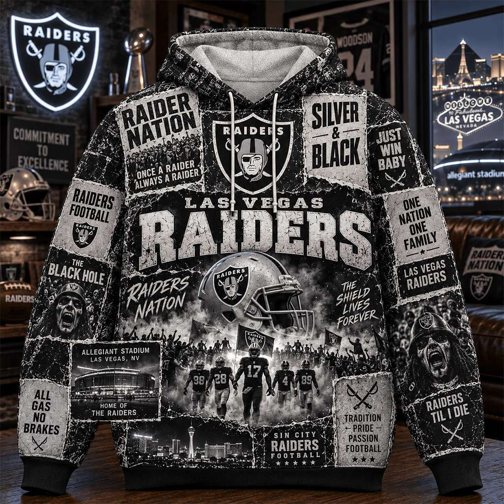 LV Raiders Silver And Black Hoodie The Shield Lives Forever Hoodie Raiders Merch Football Gifts