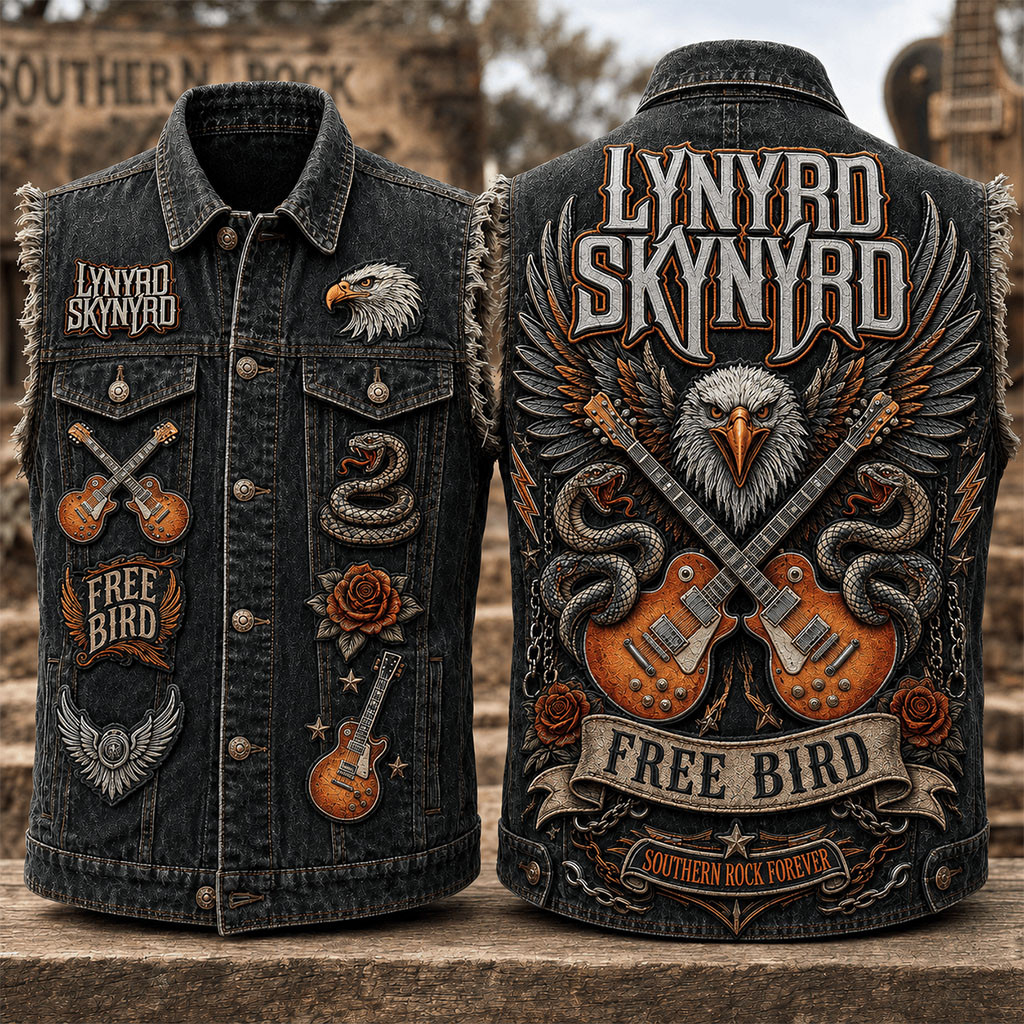 Lynyrd Skynyrd Free Bird Denim Vest Southern Rock Forever Lynyrd Skynyrd Merch Fan Gifts