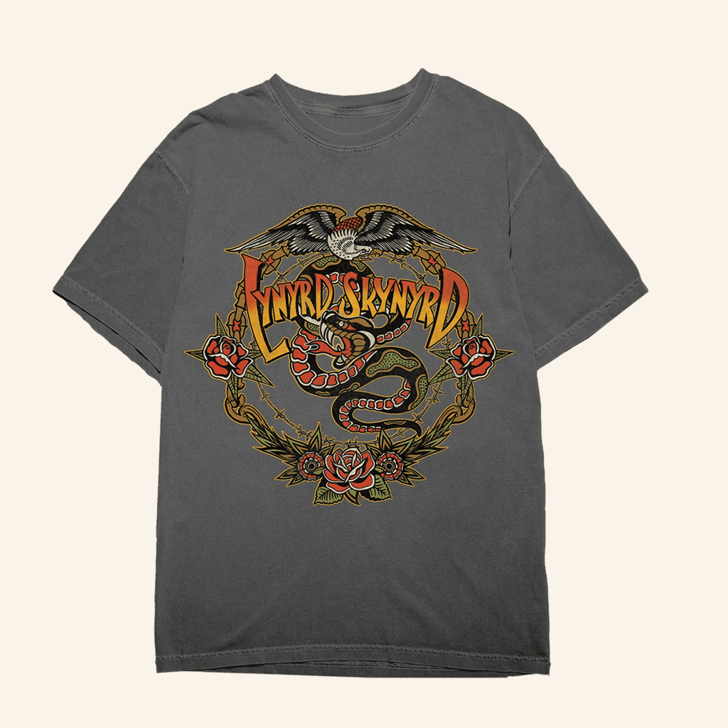 Lynyrd Skynyrd Merch Snake Chain Charcoal T-Shirt Gifts For Rock Band Fans