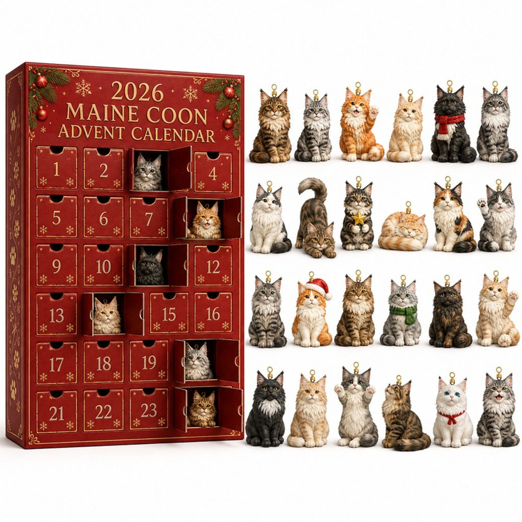 Maine Coon Advent Calendar 2026 24 Days Christmas Mystery Ornaments Cat Lover Holiday Gift
