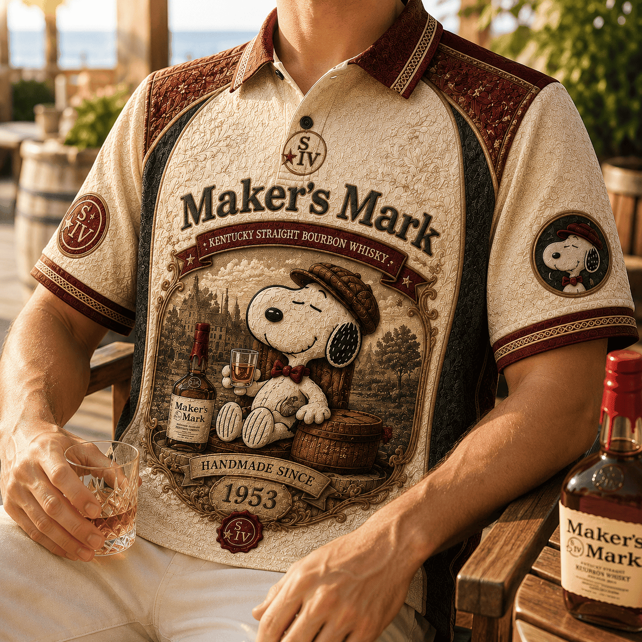 Maker's Mark Snoopy Polo Shirt Kentucky Straight Bourbon Whisky Apparel Gift For Dad