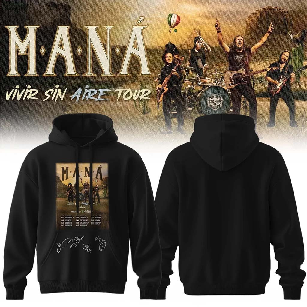 Mana Merch 2026 Vivir Sin Aire Tour Hoodie Black Presents For Pop Lovers