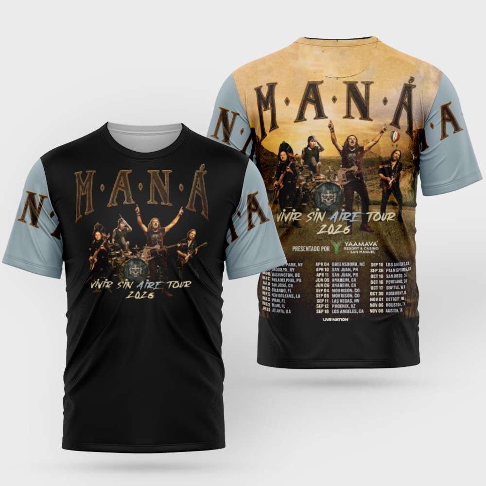 Mana Vivir Sin Aire Tour 2026 T-Shirt Mana Merch Best Gifts For Band Fans